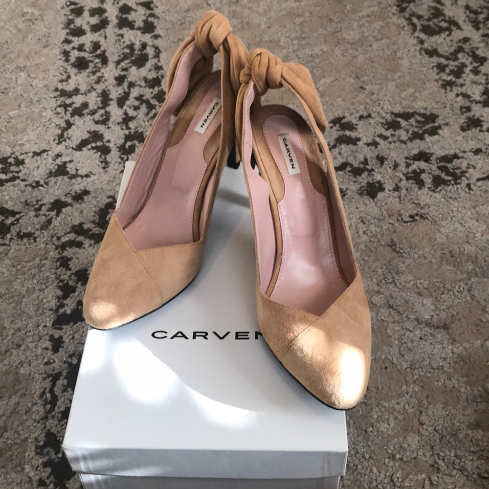 Carven suede sling backs with bow at heel